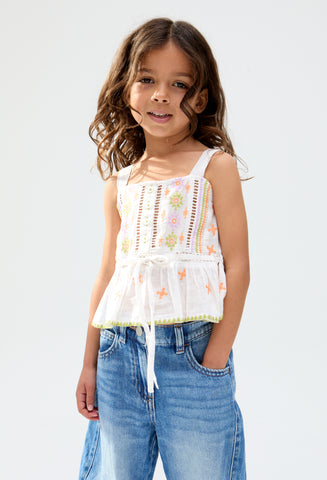 Kids Penny Lace Insert All Over Embroidered Cami In White