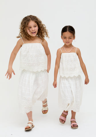 Kids Rufa Smocked Waist Windowpane Check Skirt In White