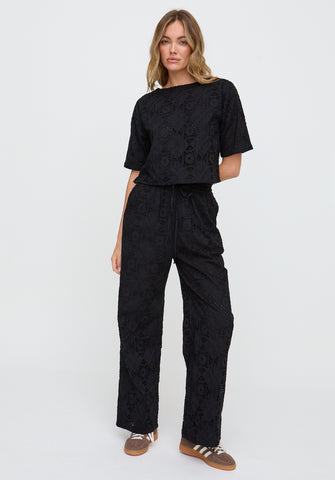 Opal Broderie Anglaise Wide Leg Trouser In Black