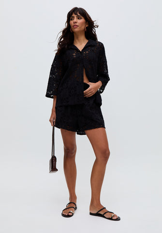 Shelli All Over Broderie Anglaise Shirt In Black