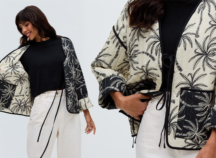 mobile image showing model wearing Felicity jacket