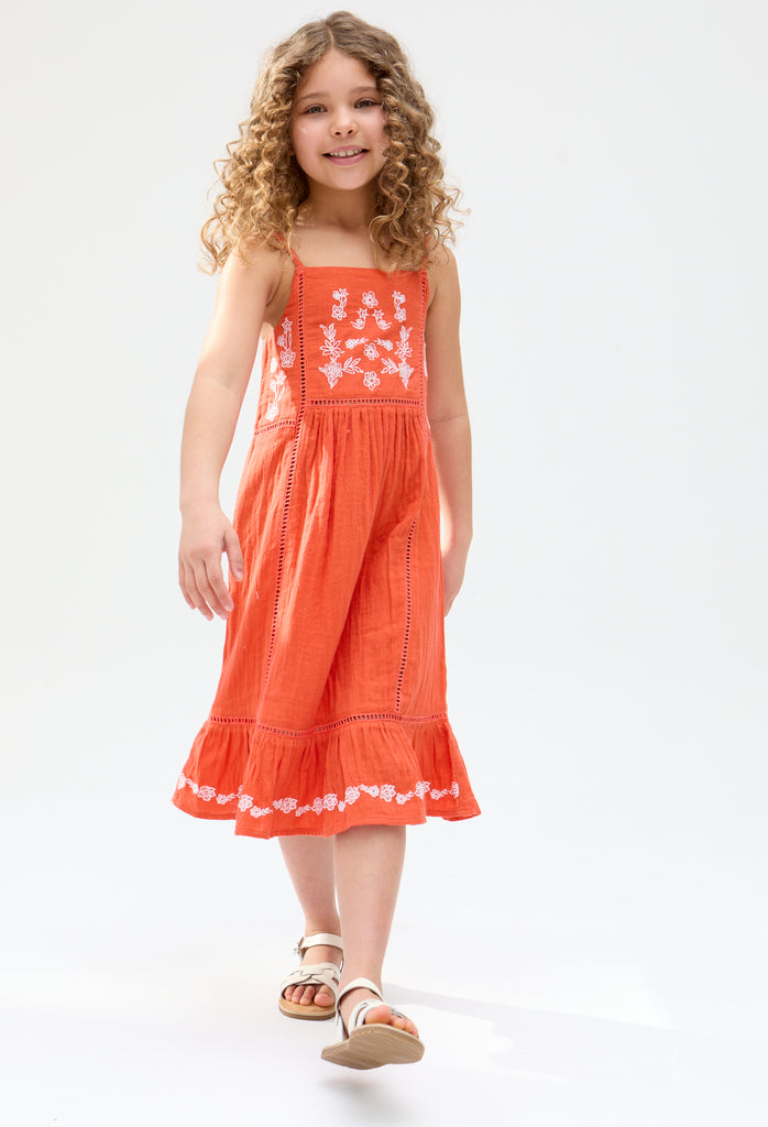Kids Eina cotton Ladder Insert Embroidered Dress In Orange - image 2