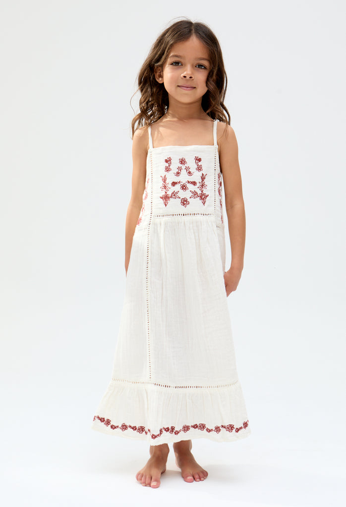 Kids Eina cotton Ladder Insert Embroidered Dress In white - image 1