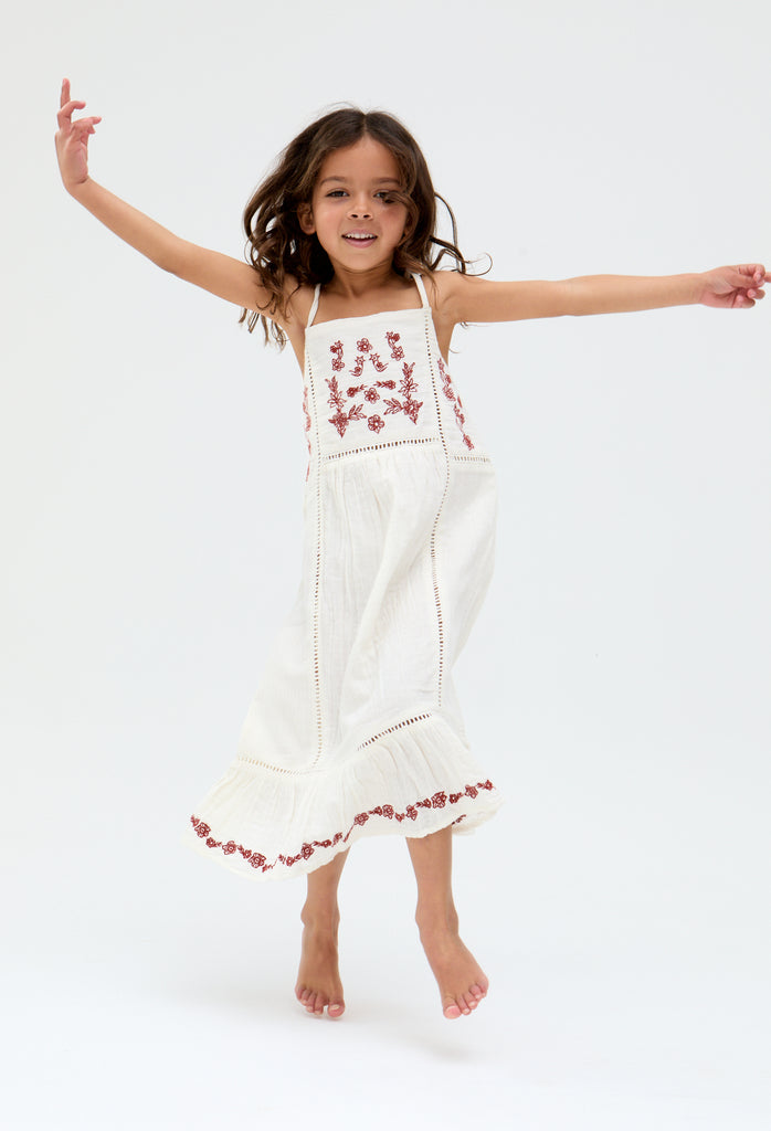 Kids Eina cotton Ladder Insert Embroidered Dress In white - image 2