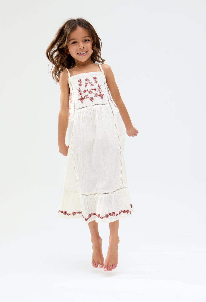 Kids Eina cotton Ladder Insert Embroidered Dress In white - image 3