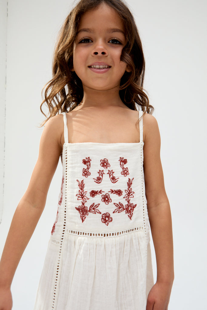 Kids Eina cotton Ladder Insert Embroidered Dress In white - image 5