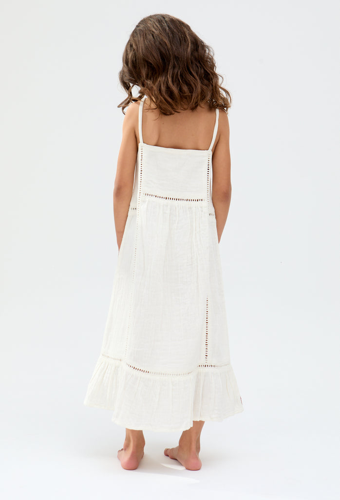 Kids Eina cotton Ladder Insert Embroidered Dress In white - image 6