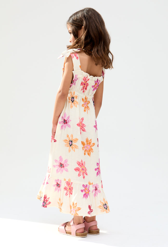 Kids Flora Gathered Hand Drawn Floral Print Dress In Multi - image 4
