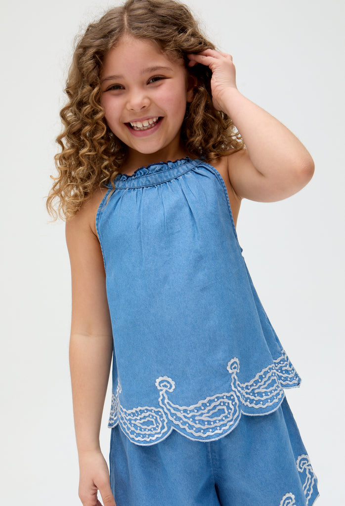 Kids Sue Scalloped Embroidered Hem Co-Ords Set In Blue - image 4