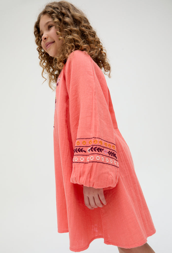 Kids Lavender Full Sleeves Placement Embroidered Dress In Orange - image 4