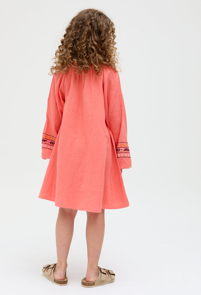 Kids Lavender Full Sleeves Placement Embroidered Dress In Orange - image 5
