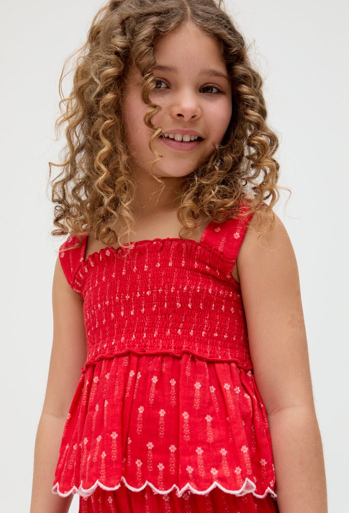 Kids Sia Shirred Floral Print Co-Ord top and trouser Set In Red - image 2