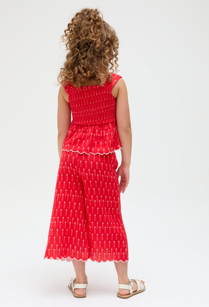 Kids Sia Shirred Floral Print Co-Ord top and trouser Set In Red - image 5