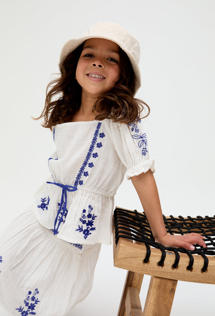 Kids Ally Embroidered peplum cotton blouse In White - image 2