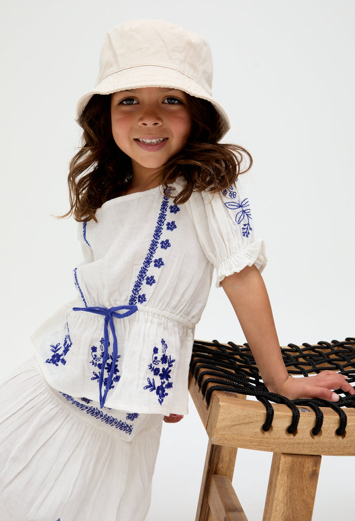 Kids Ally Embroidered peplum cotton blouse In White - image 4
