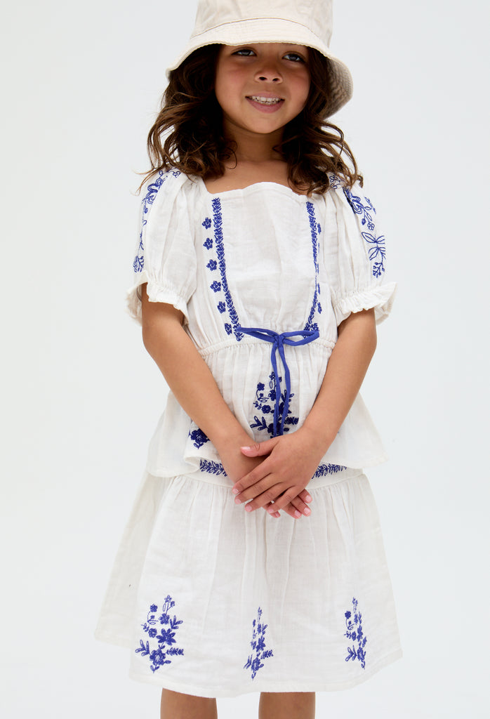 Kids Ally Embroidered peplum cotton blouse In White - image 3