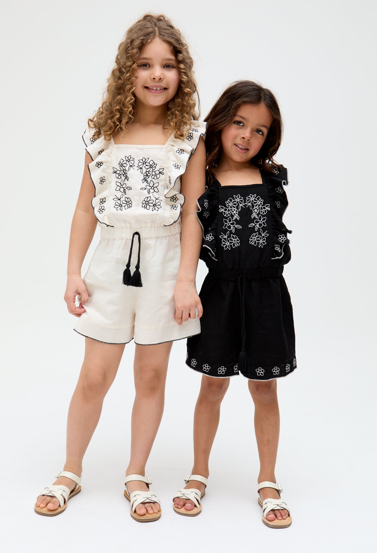 Philo Ruffle Neck Embroidered Playsuit