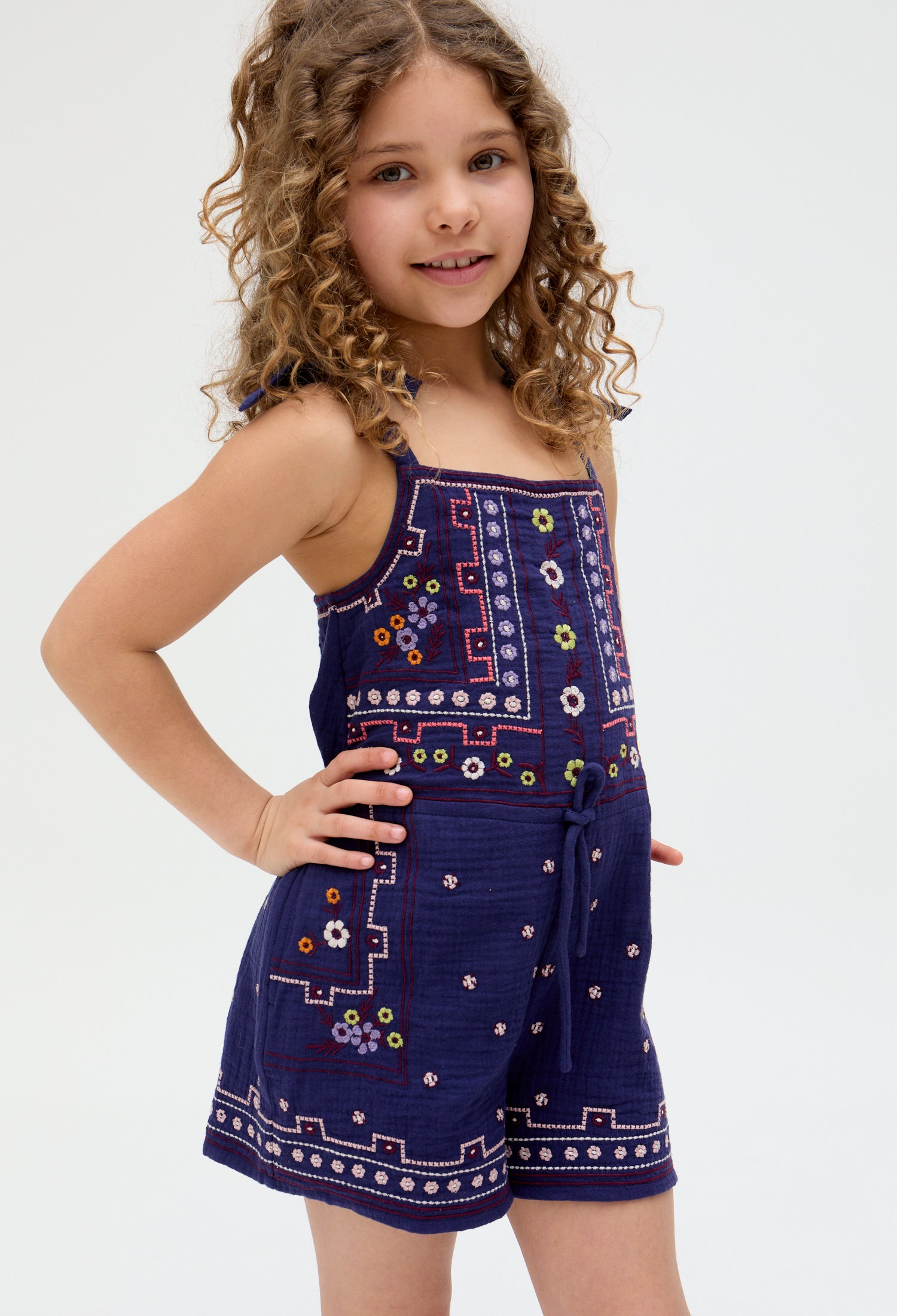 Sailor Necktie All Over Embroidered Playsuit