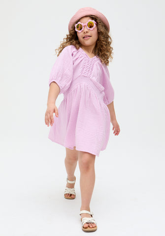 Kids Soipoi Ruched V-Neck Dress In Purple