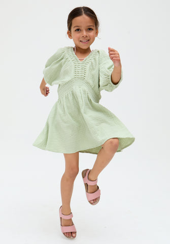 Kids Soipoi Ruched V-Neck Dress In Green