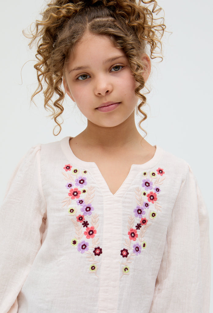 Kids Dina V-Neck Embroidered cotton Blouse In Cream - image 4