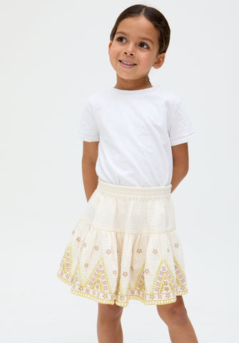 Kids Staranisse Tiered All Over Embroidered Skirt In Cream