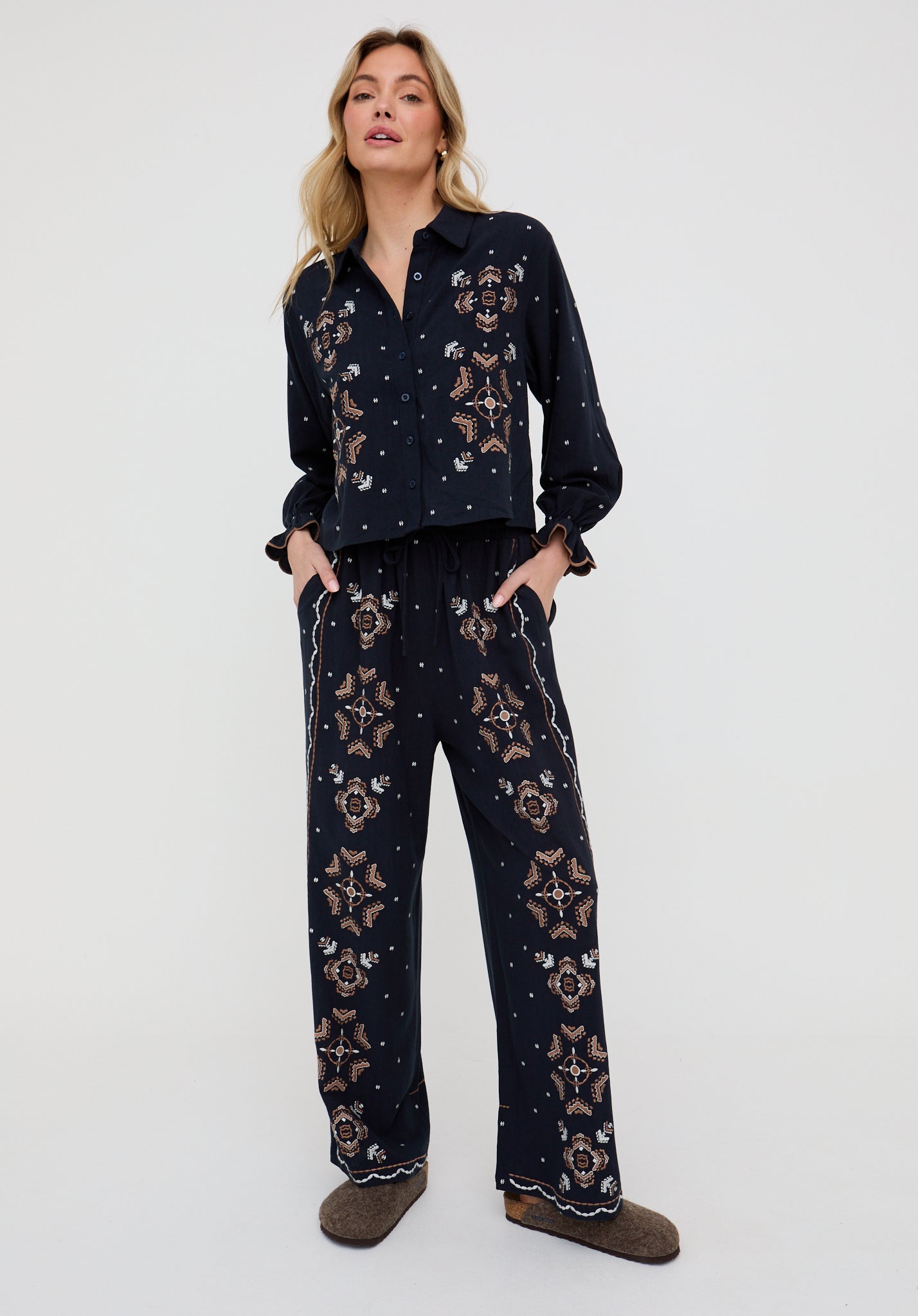 Penny Wide Leg Embroidered Trouser