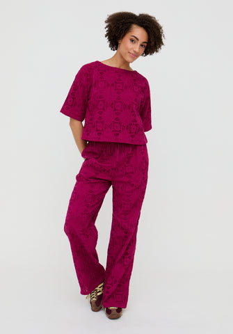 Opal Broderie Anglaise Wide Leg Trouser In Pink