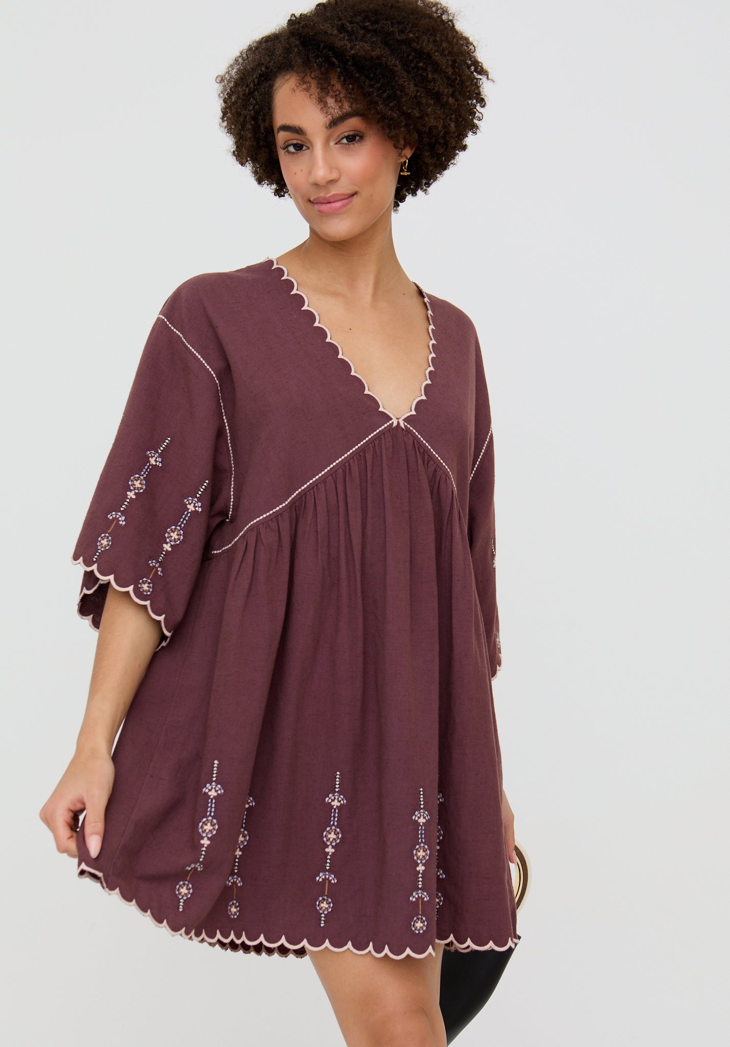 Dorothy V Neck Embroidered Mini Dress Dark