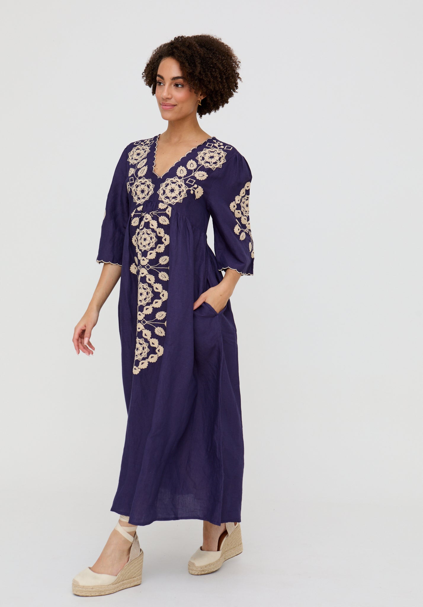 Arianna V Neck Embroidered Maxi Dress