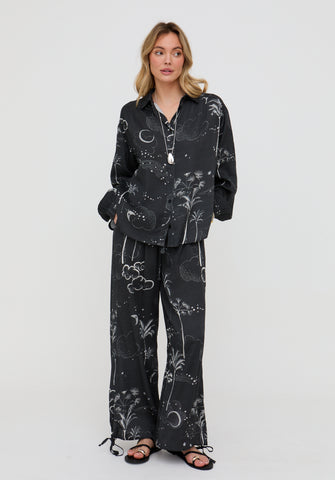 Palm High Waist Palm Print Trouser In Black