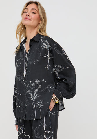 Palm Button Down Palm Print Shirt In Black