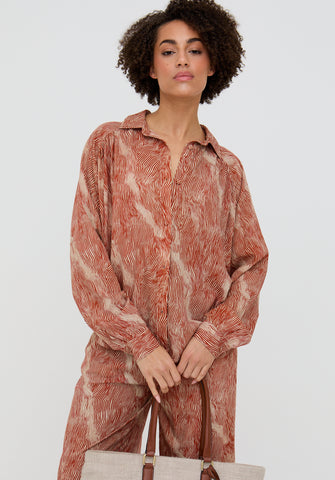 Ginger Button Down Tiger Print Shirt In Orange