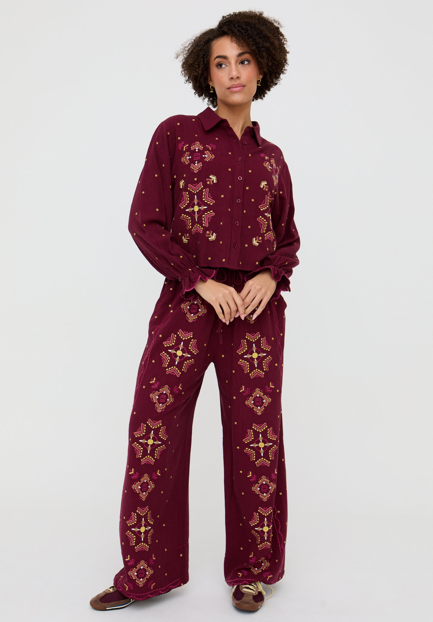 Penny Wide Leg Embroidered Trouser Aubergine