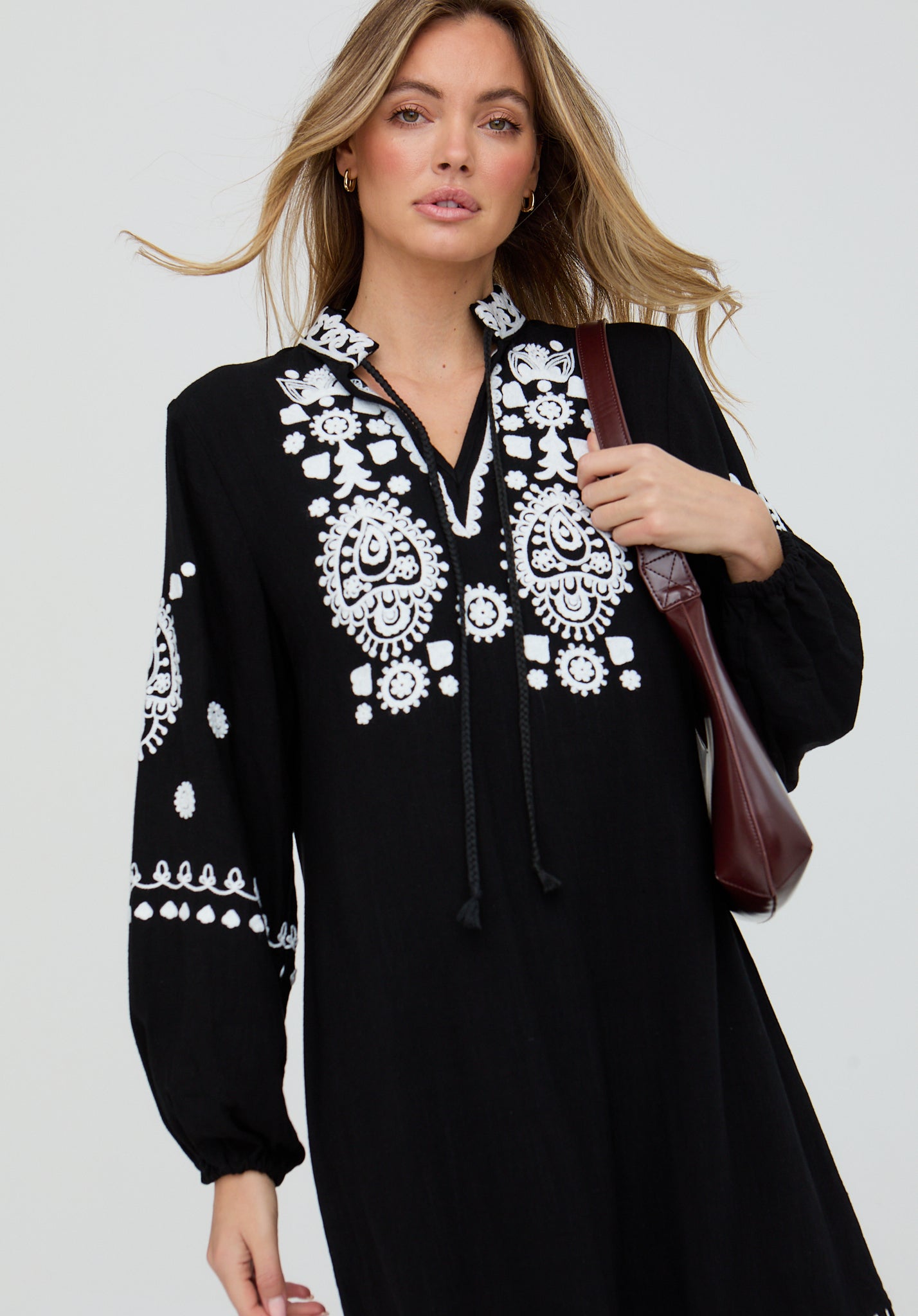 Katie Fringe Embroidered Mini Dress