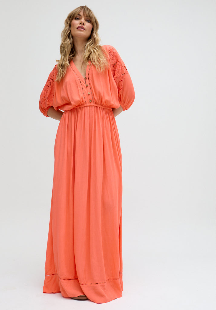 Somerton Kaftan Style Embroidered Maxi Dress In Orange