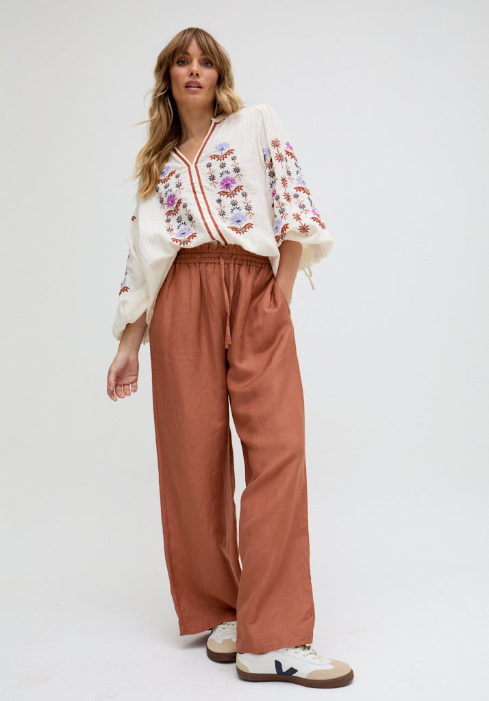 Paulina Wide Leg Trouser In Brown