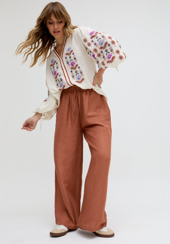 Paulina Wide Leg Trouser In Brown