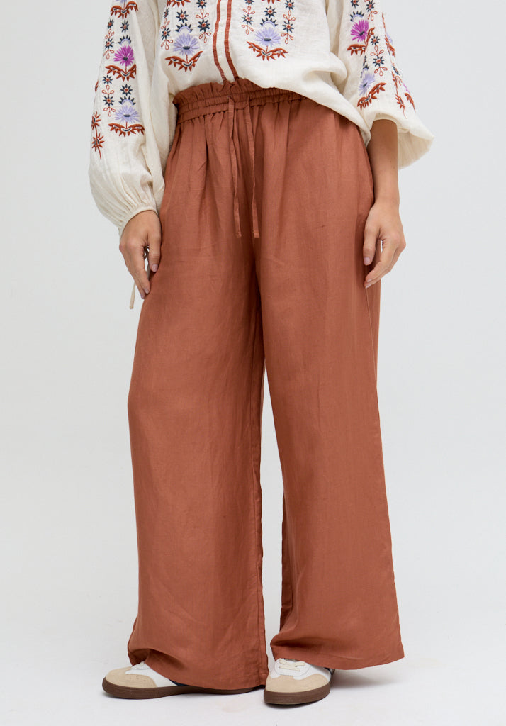 Paulina Wide Leg Trouser In Brown