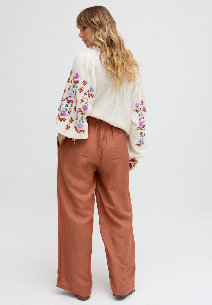 Paulina Wide Leg Trouser In Brown