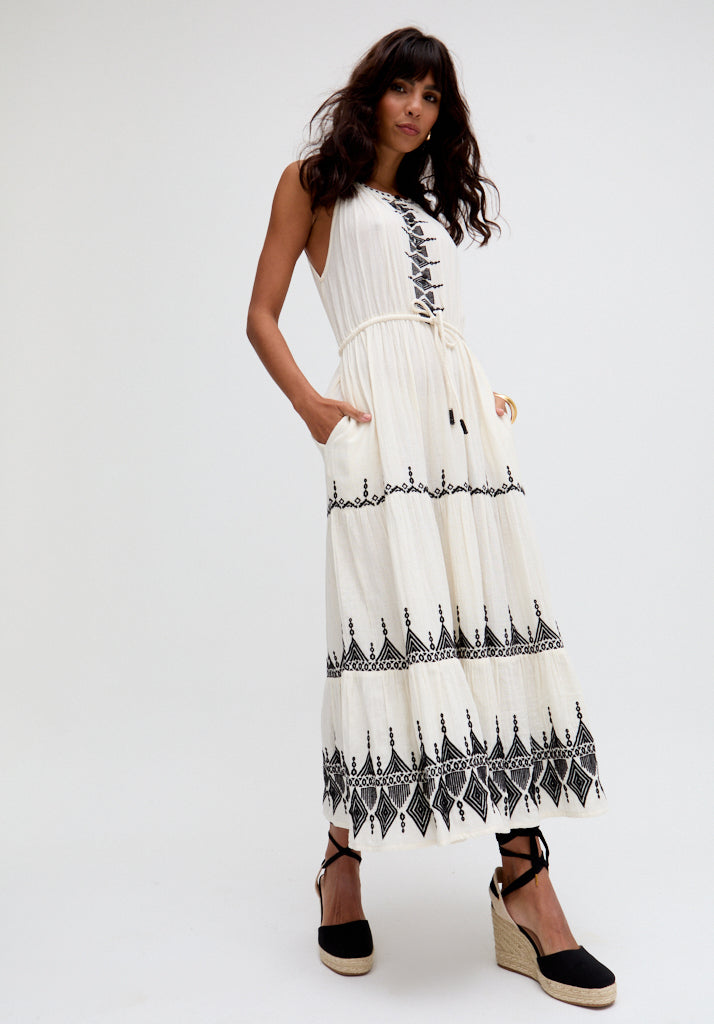 Mia Embroidered Maxi Dress In White