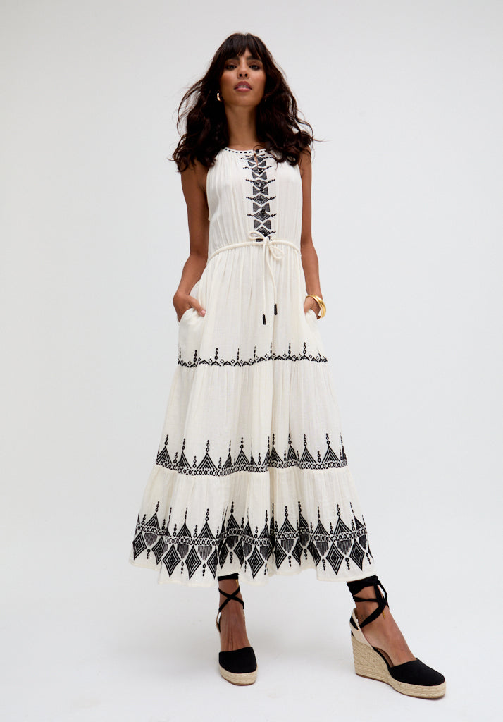 Mia Embroidered Maxi Dress In White