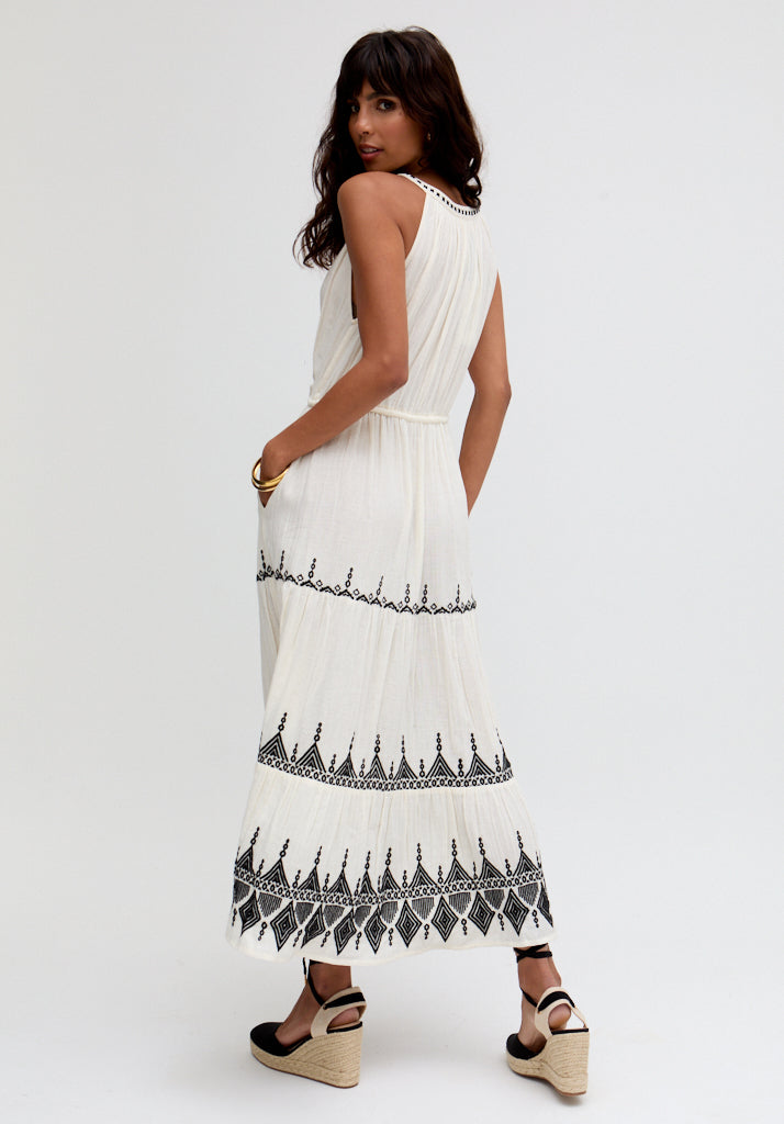 Mia Embroidered Maxi Dress In White