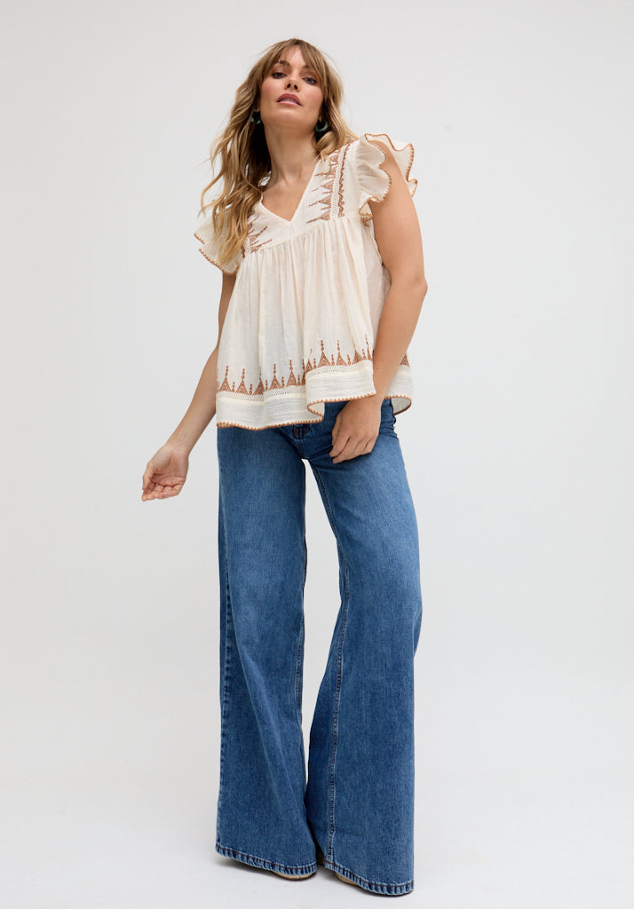 Mariana Flutter Sleeve Embroidered Blouse