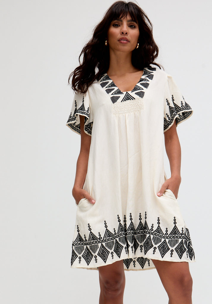 Liberty V Neck Embroidered Mini Dress