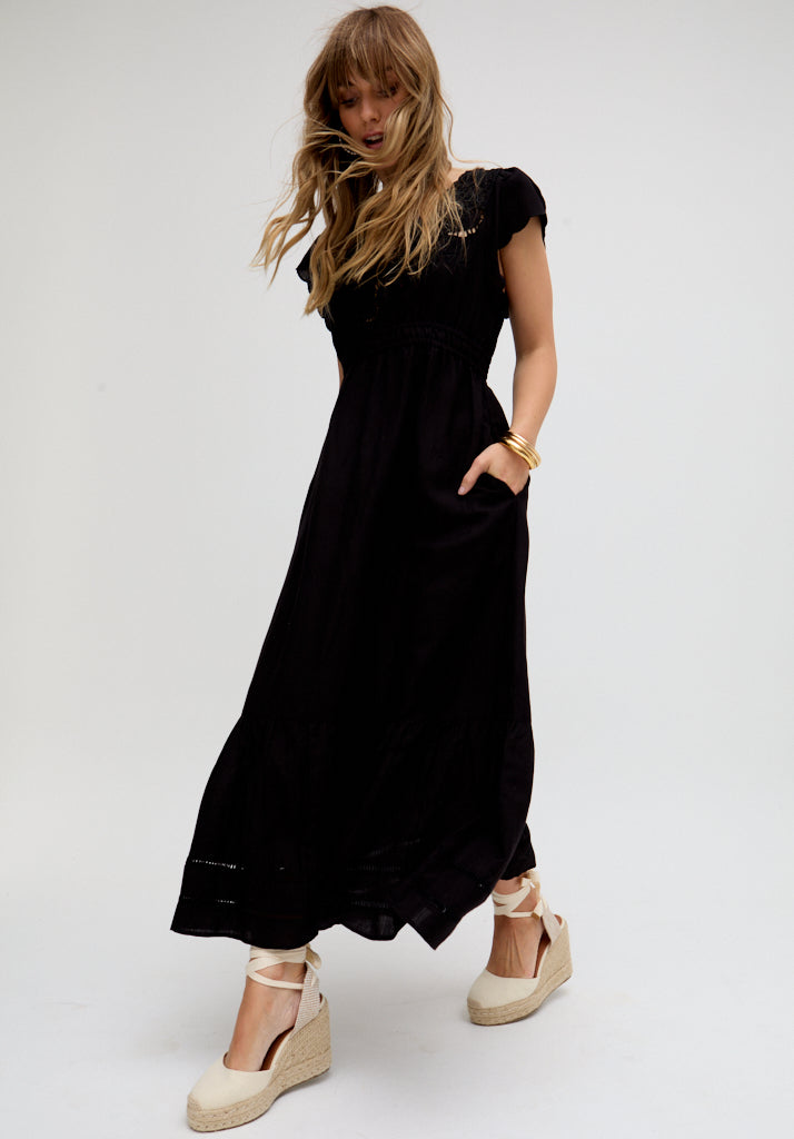 Jacinta Open Back Embroidered Maxi Dress In Black