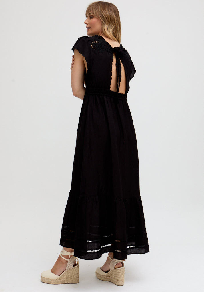 Jacinta Open Back Embroidered Maxi Dress In Black