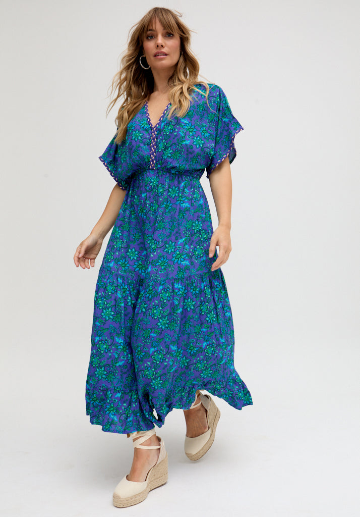 Iris Kaftan Style Floral Printed Maxi Dress