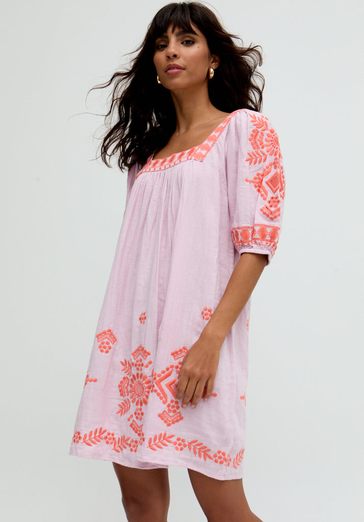 Clara Square Neck Embroidered Mini Dress