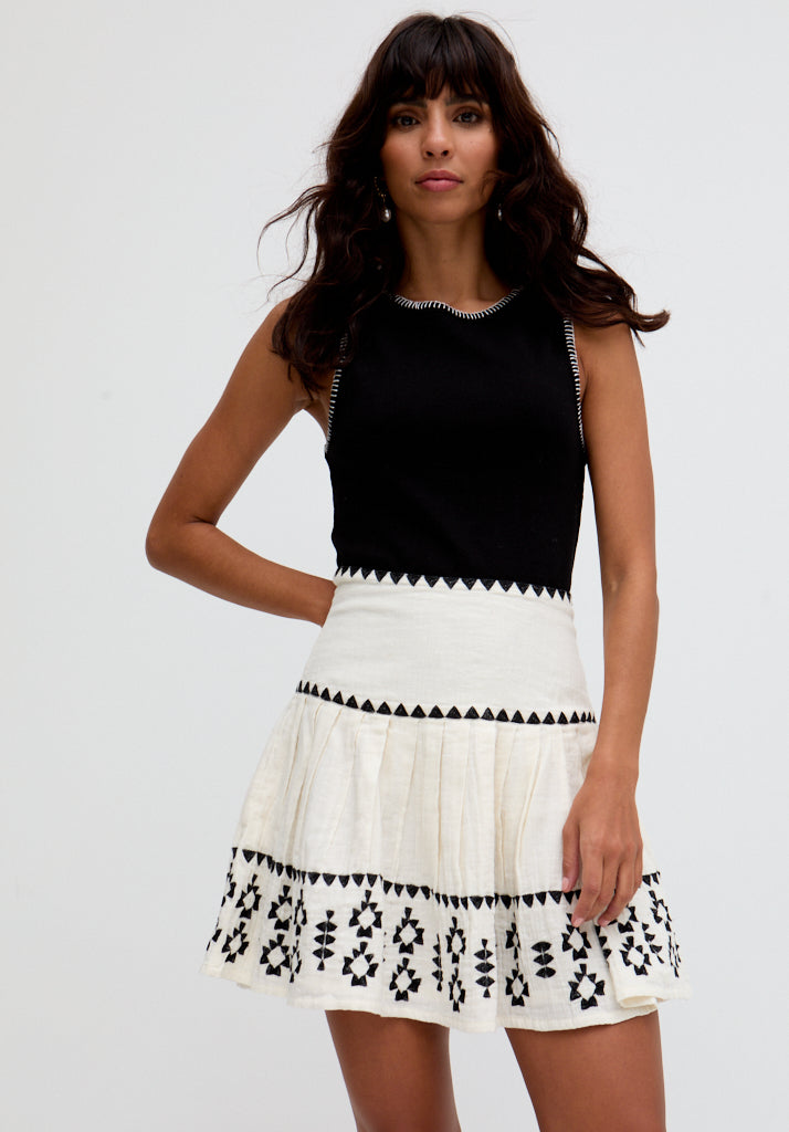 Biba Blanket Stitch Sleeveless Top In Black